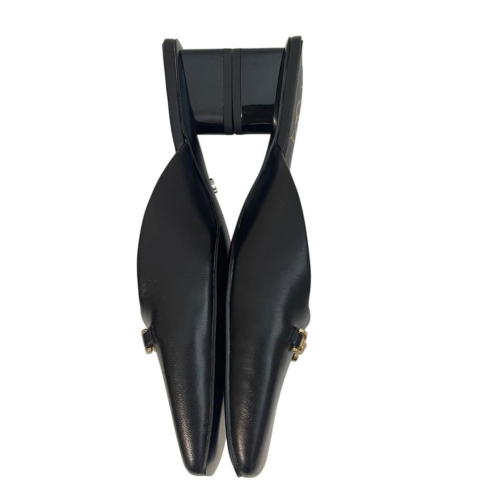 Sam Edelman Black Leather Slip-On Mules with Gold Bit Detail - Picture 6 of 11
